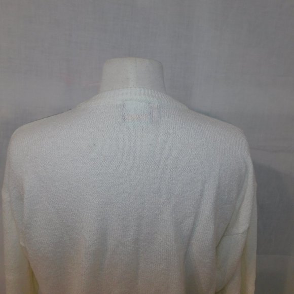 Vintage 90s Perspective Womens L Black White Embroidered Floral Sweater - Picture 12 of 13